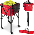 Foldable Tennis Ball Hoppers, Lightweight Aluminum Tennis Ball Basket with Wheels, Removable Bag, Side Pockets, Carry