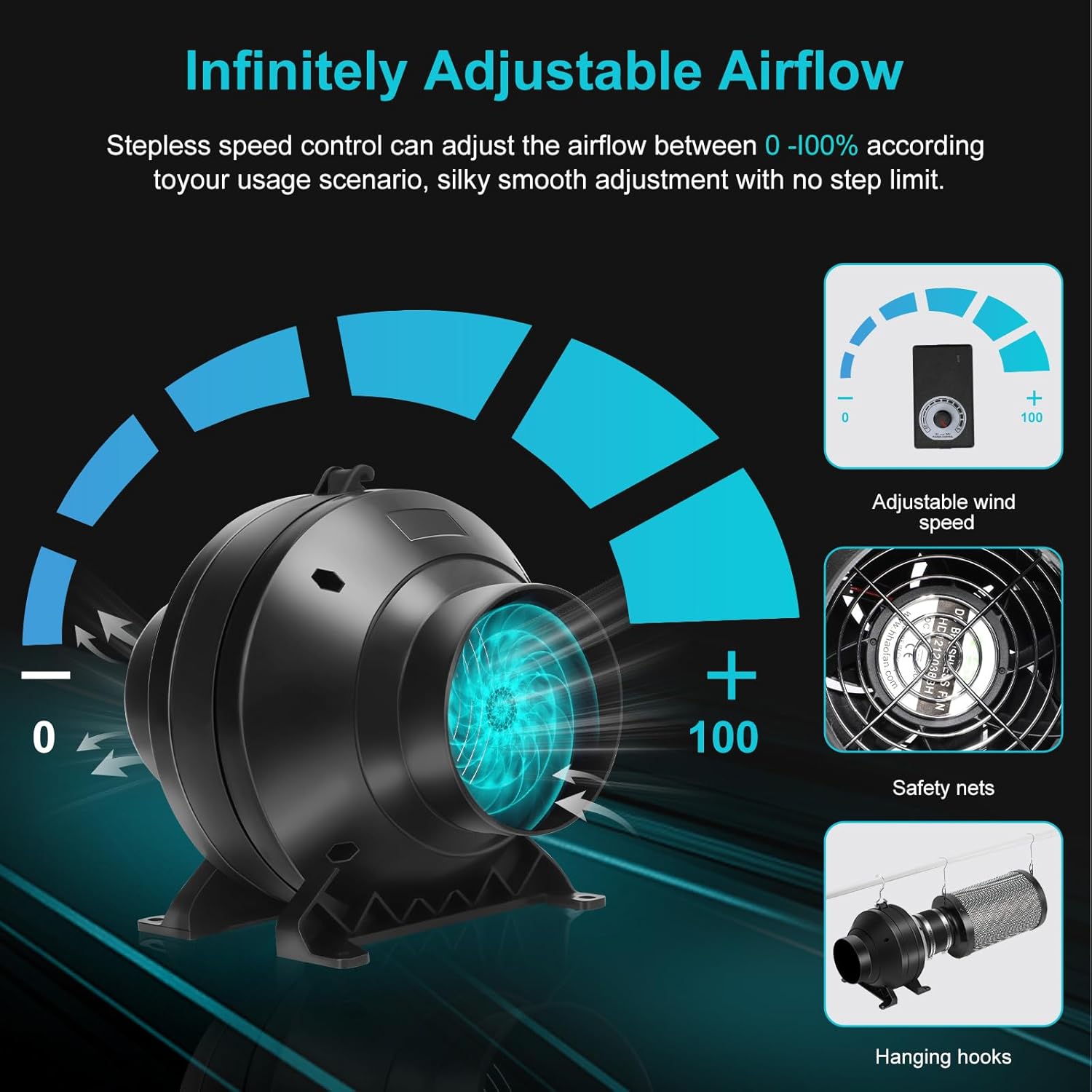 Air Filtration Kit, 4" 190 CFM Inline Duct Fan with Speed Controller, 12" High Carbon Filter, 8 Ft Ducting & Rubber