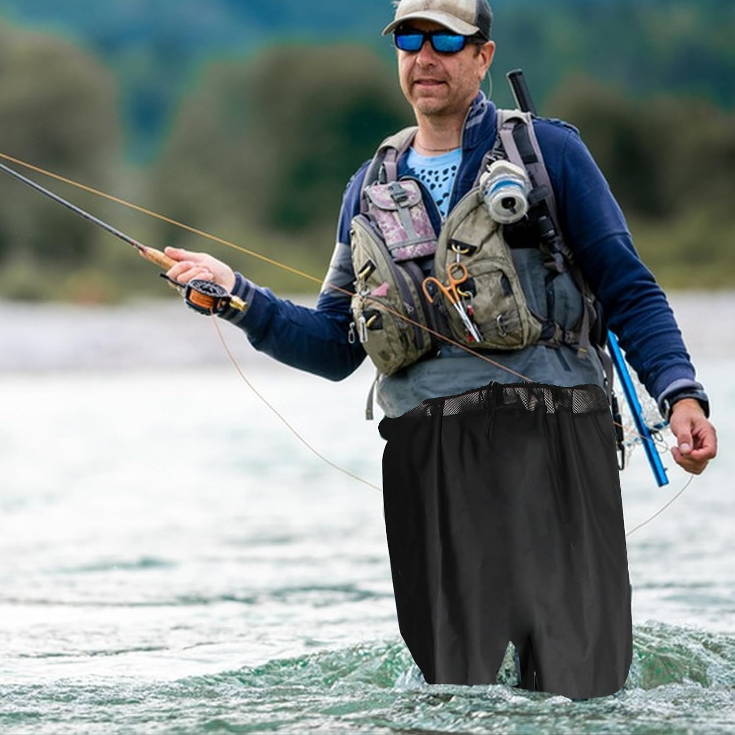 Fishing Waders with Boots, Nylon/PVC Waist Wader Pants Fishing Waders for Men Women, Waterproof Bootfoot Waders