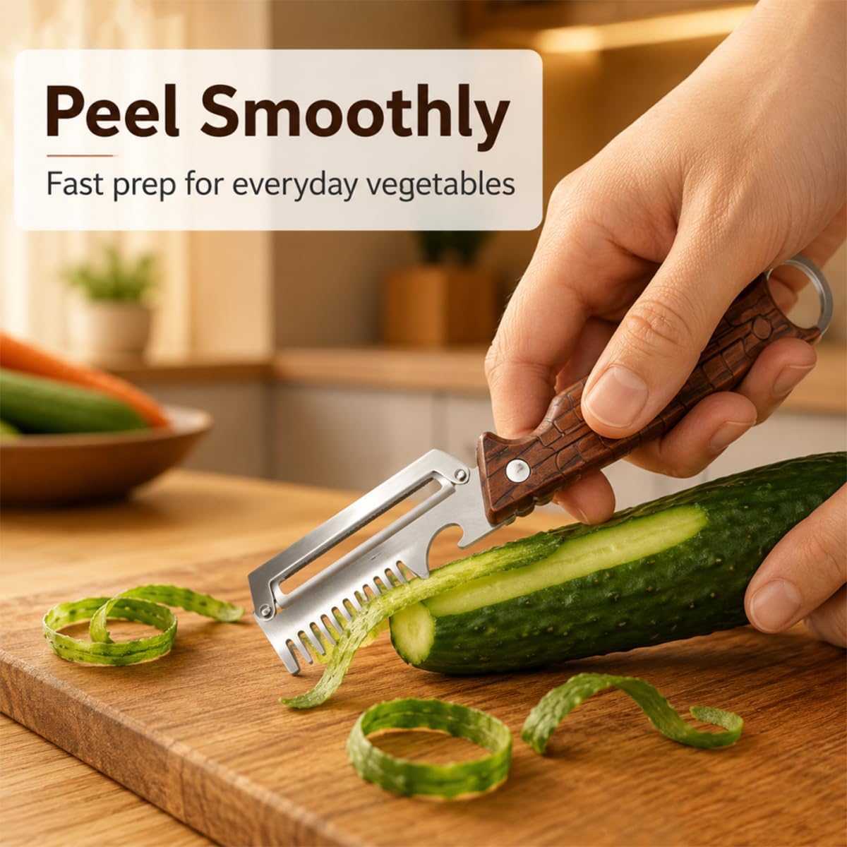 2-Pack Multi-Functional Vegetable Peeler, 3 in 1 Multi Functional Wooden Handle Peeler and Bottle Opener, Kitchen