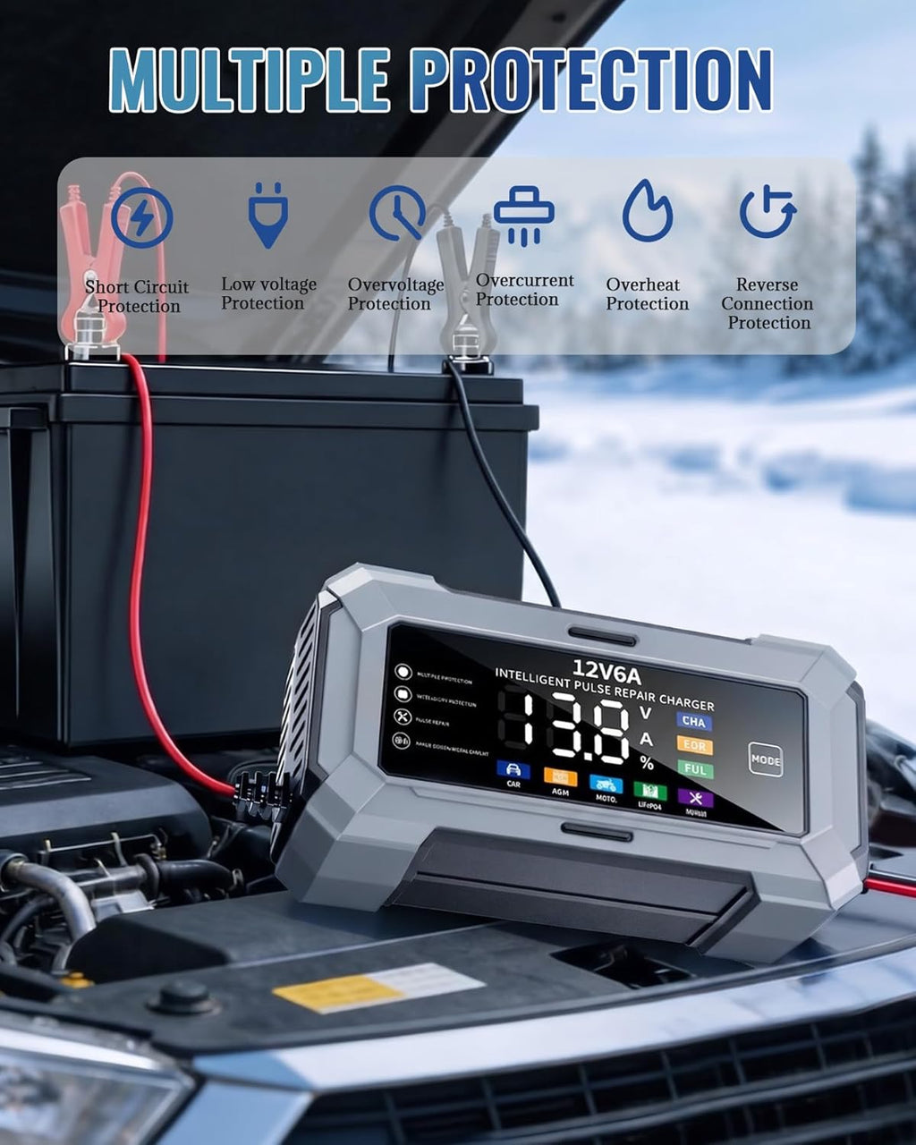 Car Battery Charger Automatic Trickle Charger and Battery Maintainer 12V6A