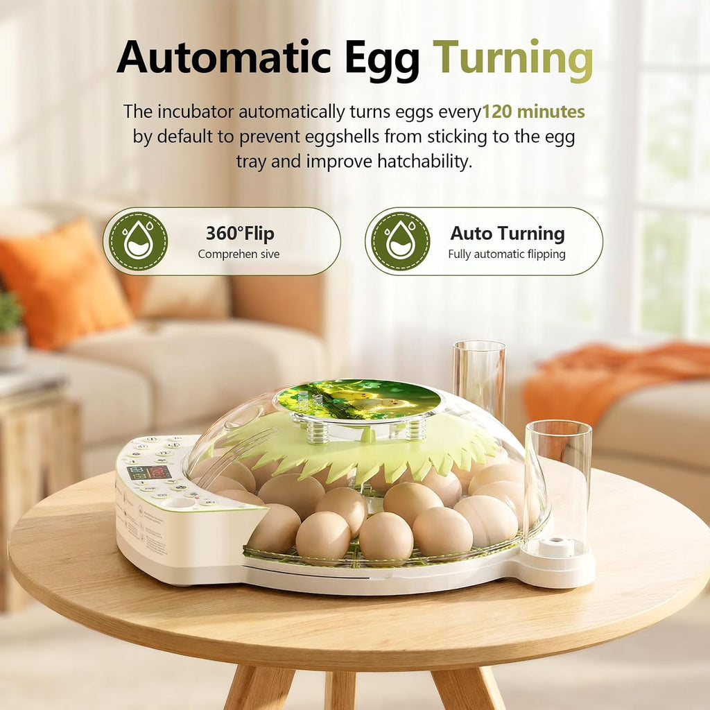 22 Eggs Smart Incubator, One-Click Hatching, Automatic Temp Humidity Control, Auto Egg Turner, Built-in Egg Candler