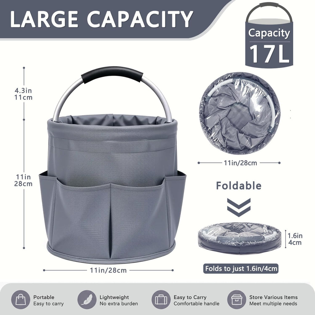 Cleaning Caddy with Handle, 17L Foldable Storage Basket, Heavy Duty 600D Oxford Cloth Organizer, Portable Supply Bag