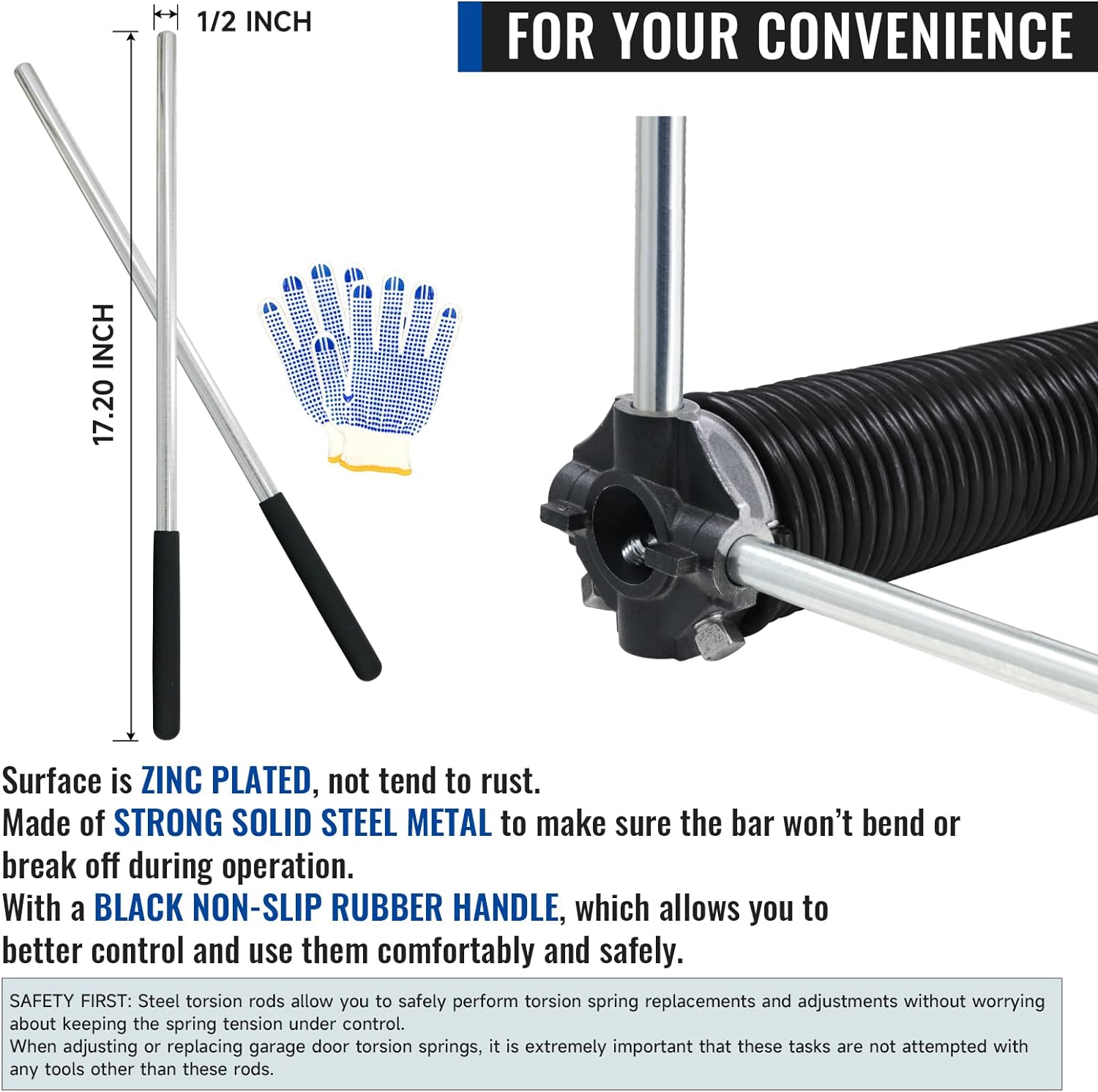 Pair of 2" Garage Door Torsion Springs Set with Non-Slip Winding Bars & Gloves, High Precision Electrophoresis