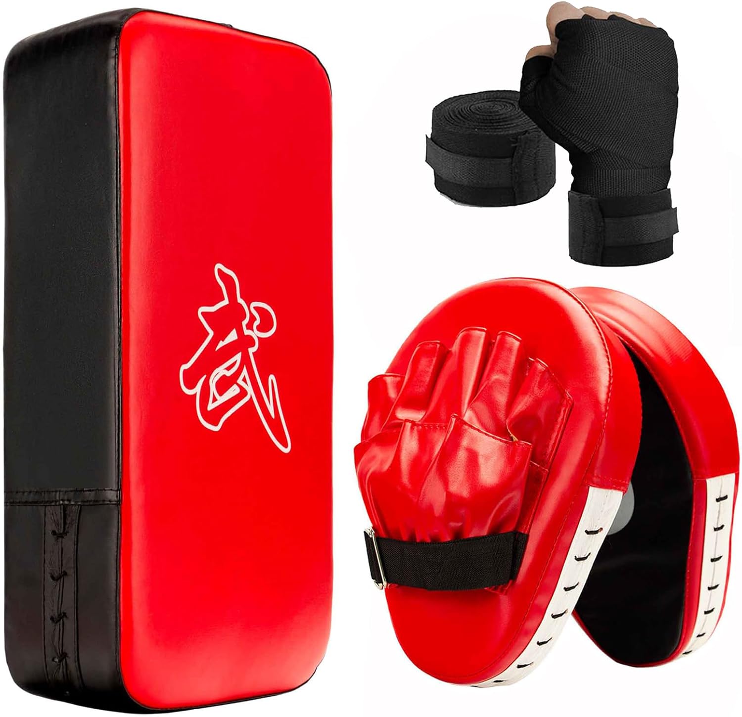 3-in-1 Boxing Pads and Kick Punching Mitts Set, Leather Hand Target Focus Pads, MMA Muay Thai Pads for Kicking