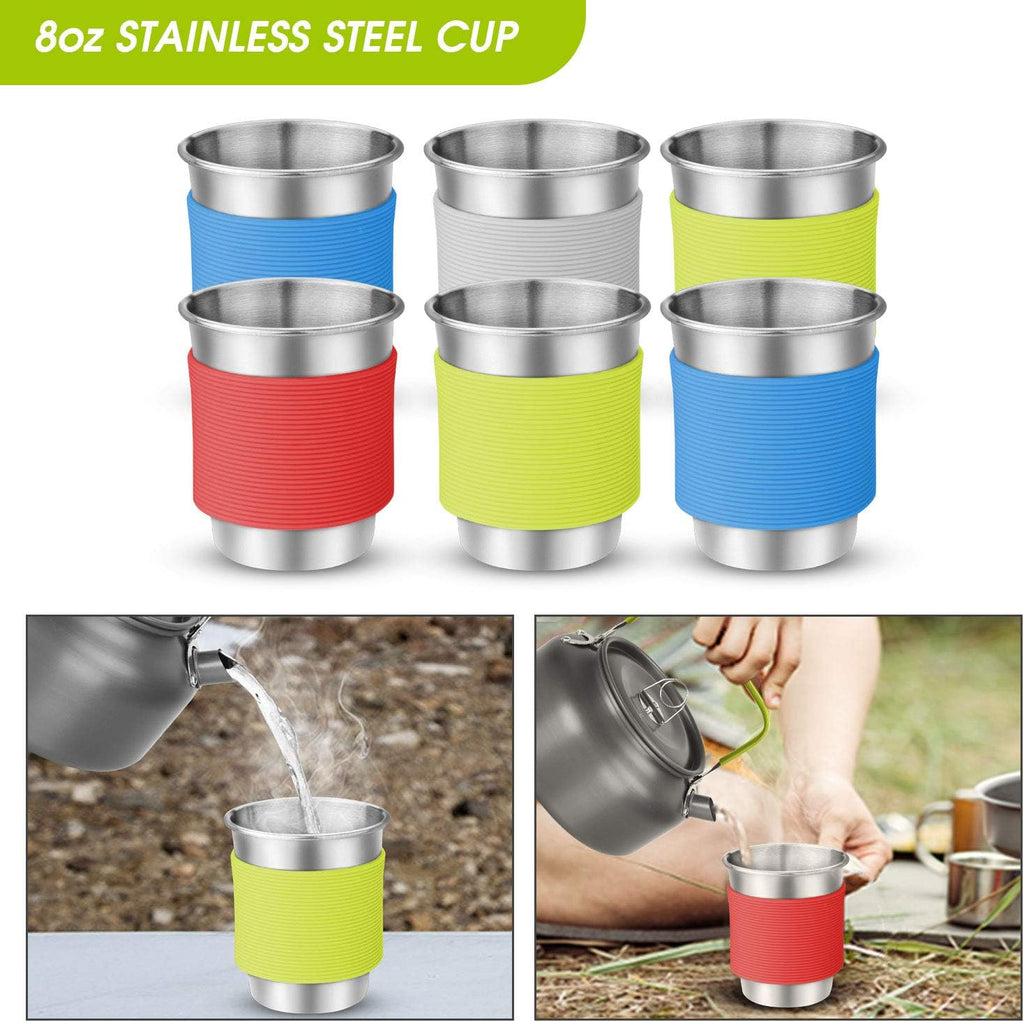 39pcs Camping Cookware Mess Kit, Non-Stick Large Size Hanging Pot Pan Kettle with Base Dinner Cutlery Sets for 6 and