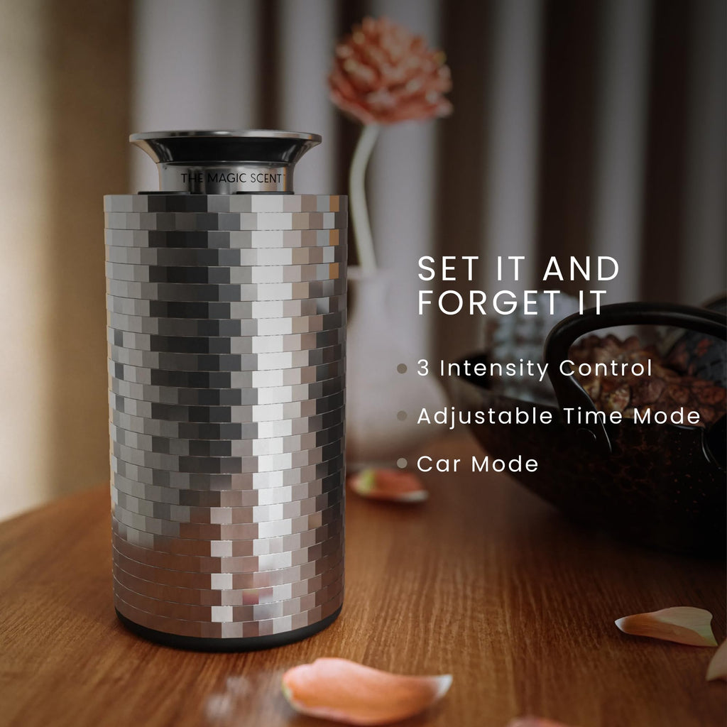 Mini Car Diffuser - Waterless Scent Machine for Home & On-The-Go - Intensity & Timer Control - Portable Diffuser