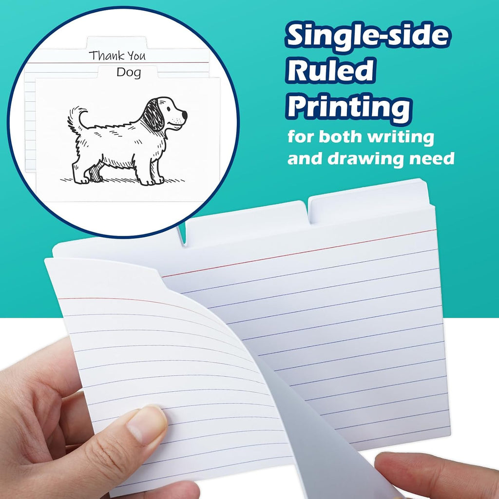 4x6 Tabbed Index Card Dividers with Tabs Blank, White, 100 Pack | 4 x 6 Inch, Lined, 220 GSM Thick Paper, Alphabet or