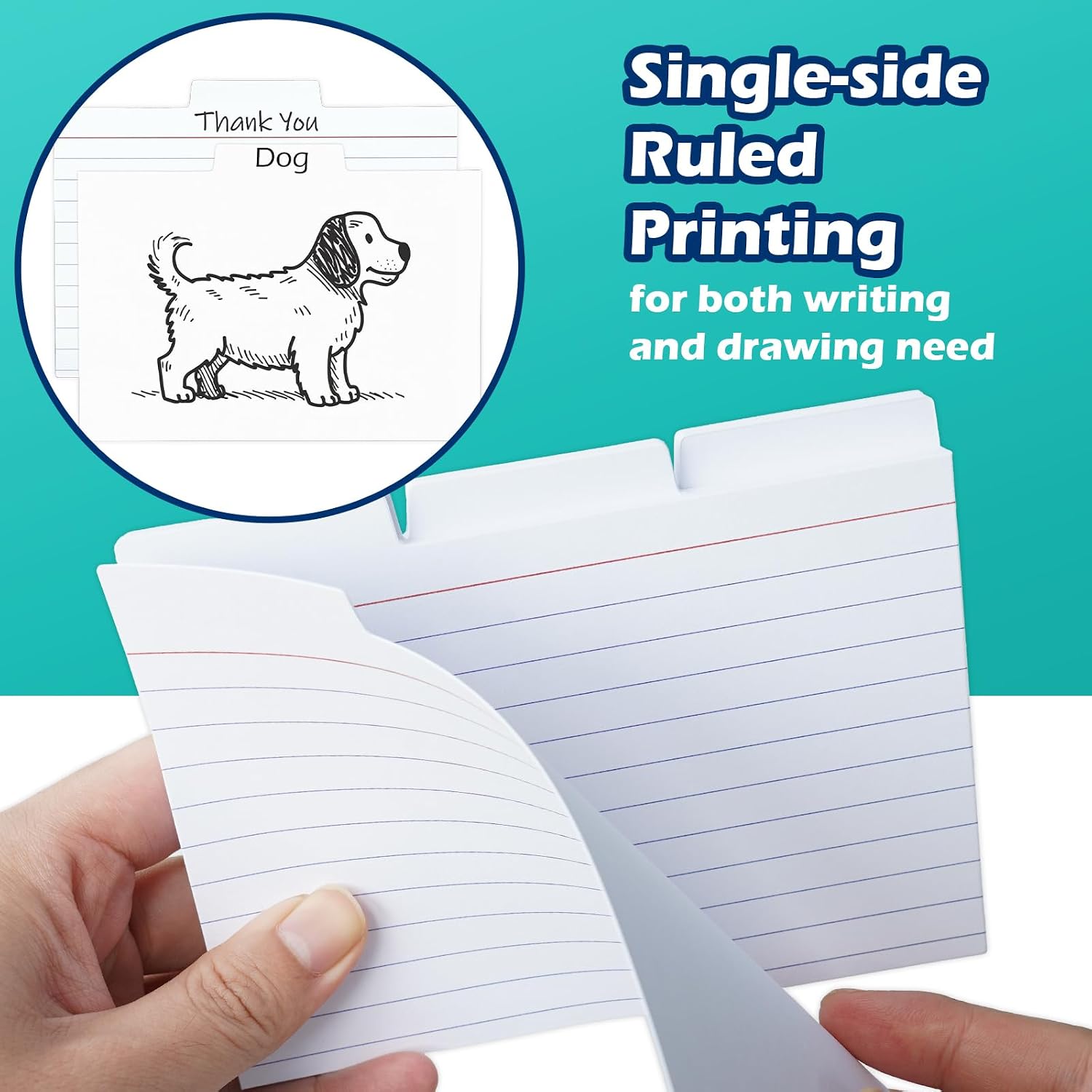 4x6 Tabbed Index Card Dividers with Tabs Blank, White, 100 Pack | 4 x 6 Inch, Lined, 220 GSM Thick Paper, Alphabet or