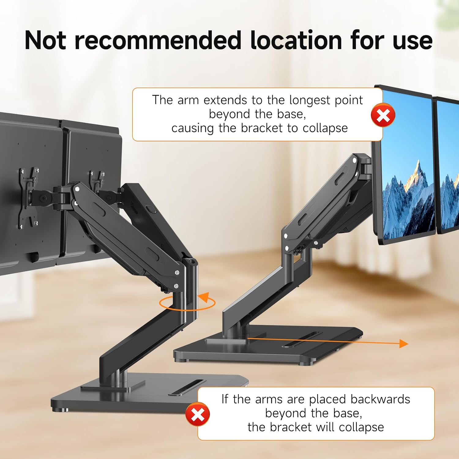 Adjustable Dual Monitor Arms with Base for 17-32" Screens | Pneumatic Dual VESA Monitor Mount with Base, Freestanding