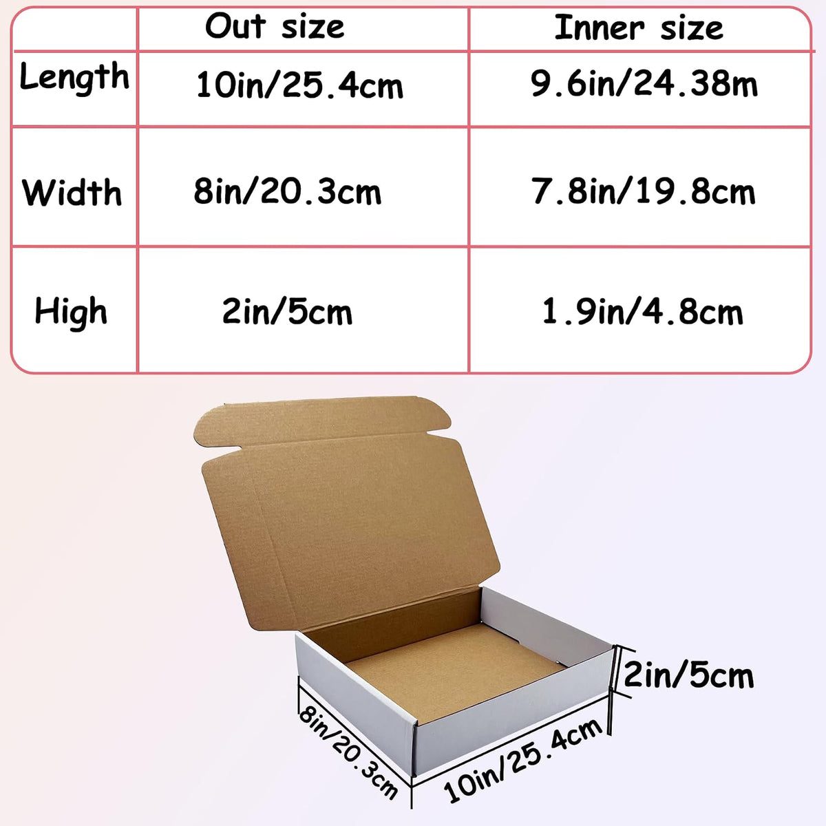 White 10x8x2 inch Shipping Box Pack of 25, Corrugated Cardboard Mailer Box