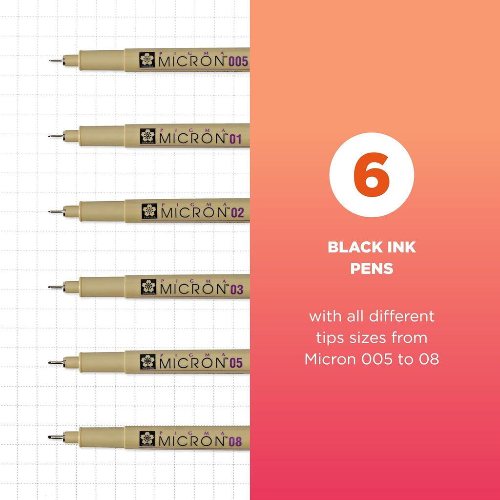 Pigma Micron Fineliner Pens - Archival Black Ink Pens - Pens for Writing, Drawing, or Journaling - Assorted Point