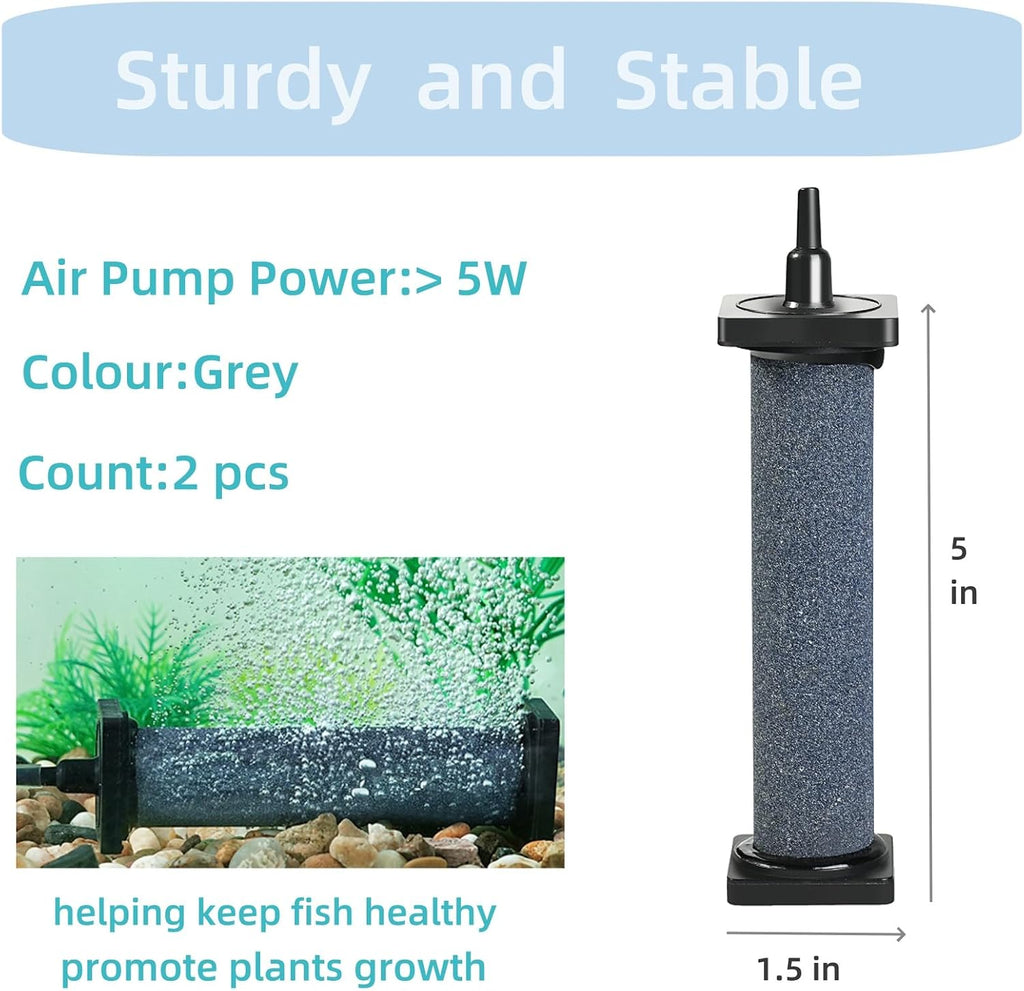 Aquarium 5 inch Air Stone Cylindrical 2 Pack, Large Airstone, Aerator Bubble Diffuser, Air Pump Accessories for