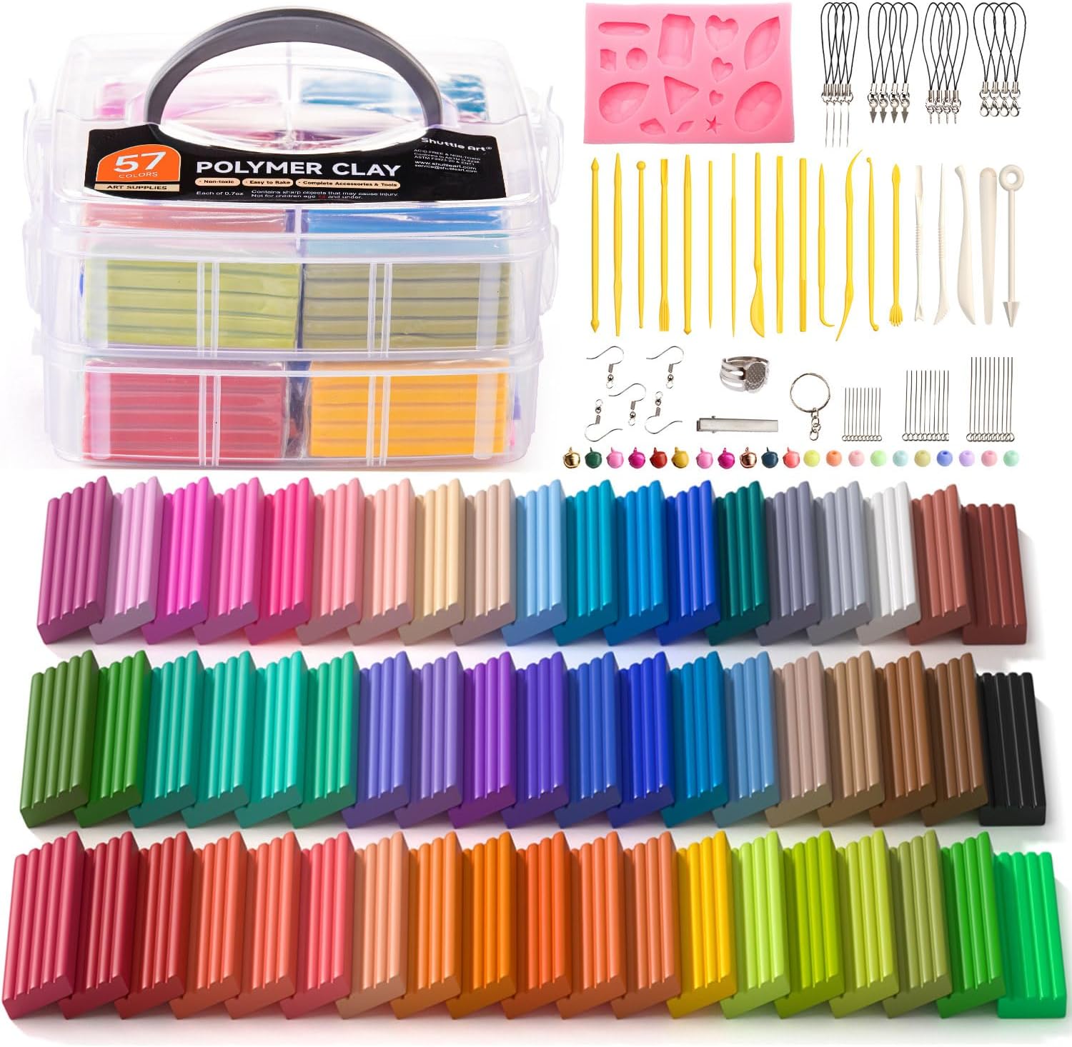 Polymer Clay Kit, 57 Colors Oven Bake Clay for Kids with 19 Carving Tools and 10 Accessories, Non-Sticky, Non-Toxic