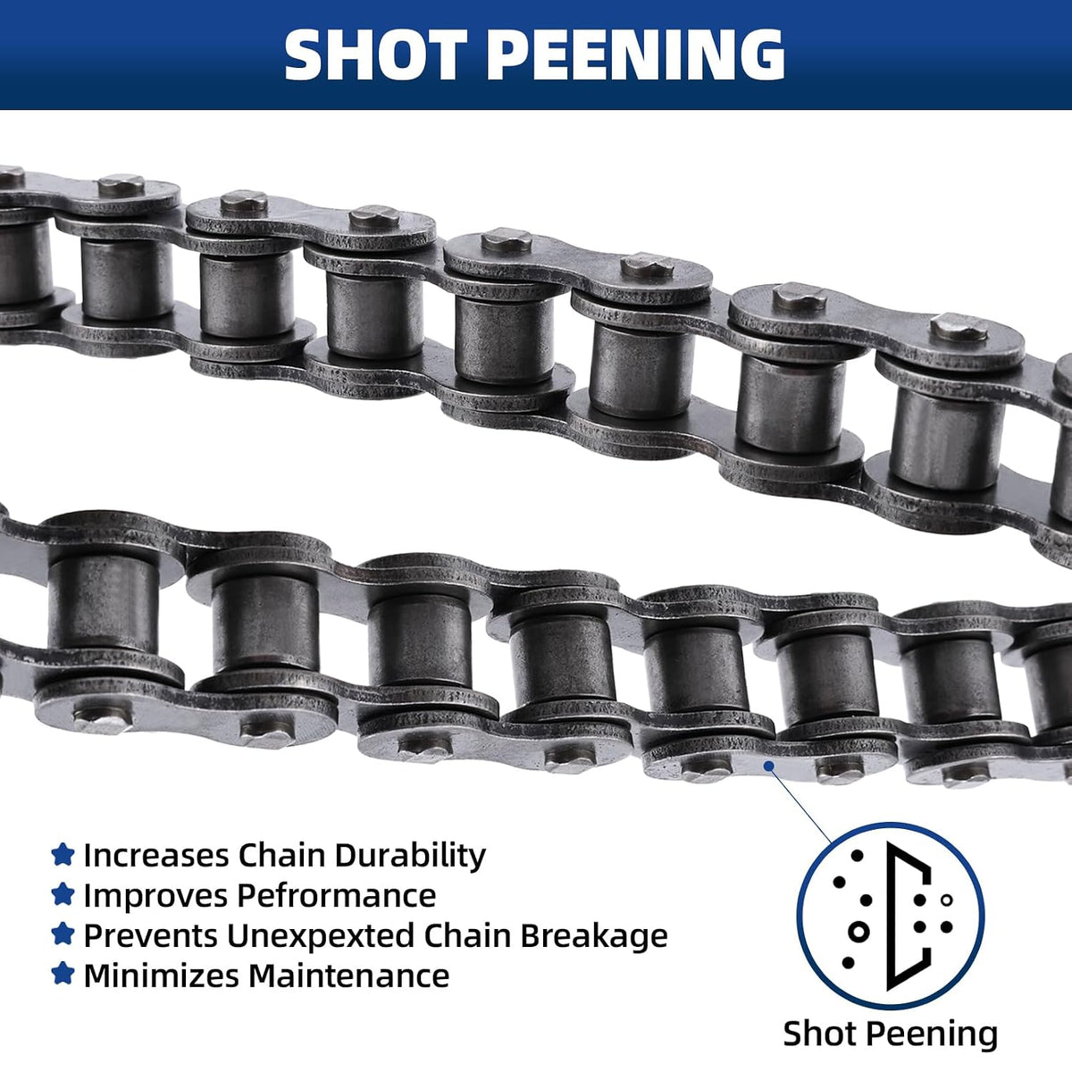 #50 Roller Chain, 10 Feet Carbon Steel Chain with 4 Free Connecting Links