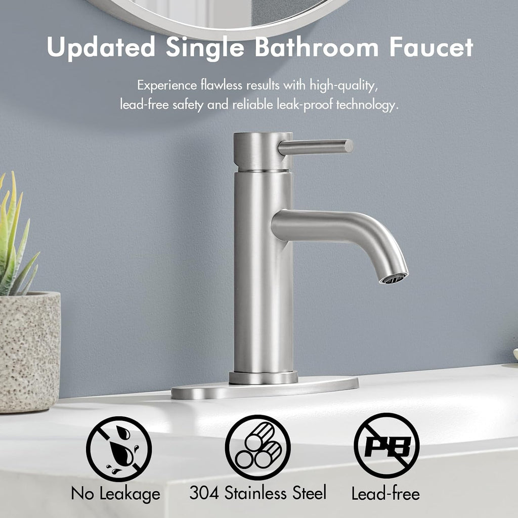Brushed Nickel Bathroom Faucet, Single Hole Bathroom Sink Faucet