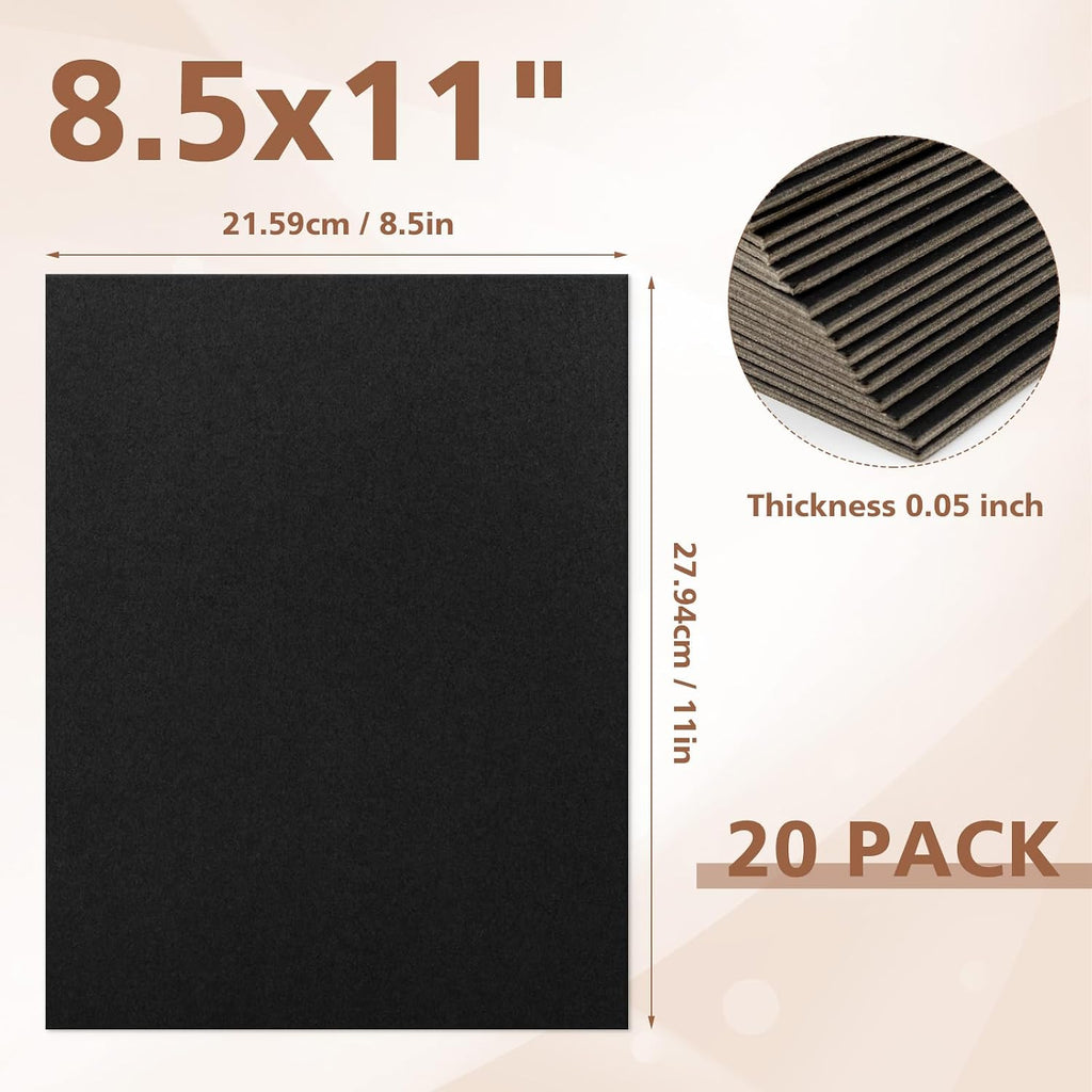 Mat Board Center, 20 Pack 8.5x11 Inch Chipboard Sheets 50pt, Black