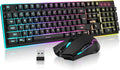 K10 Wireless Gaming Keyboard and Mouse Combo, LED Backlit Rechargeable 3800mAh Battery, Mechanical Feel Anti-ghosting