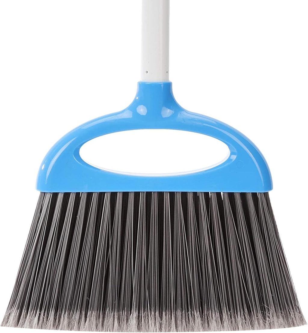 Dustpan Broom Set with Adjustable Long Handle, Easy to Assemble, Blue and White