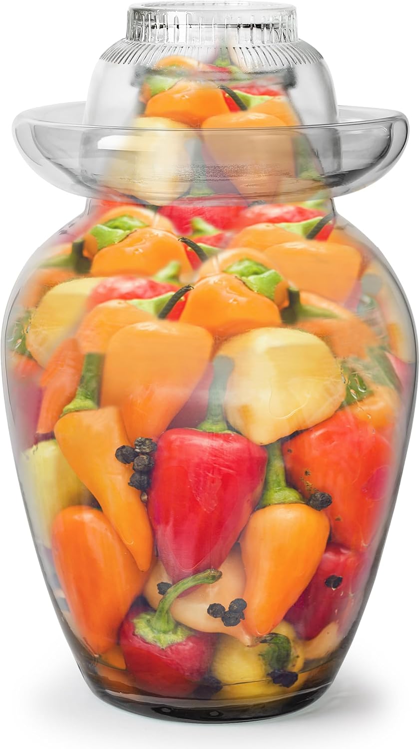 Sichuan Pickling Jar, 4.5 L Glass Fermentation Crock, Airlock | Water-Seal Airlock Lid Lets Gases Escape & Keeps Air