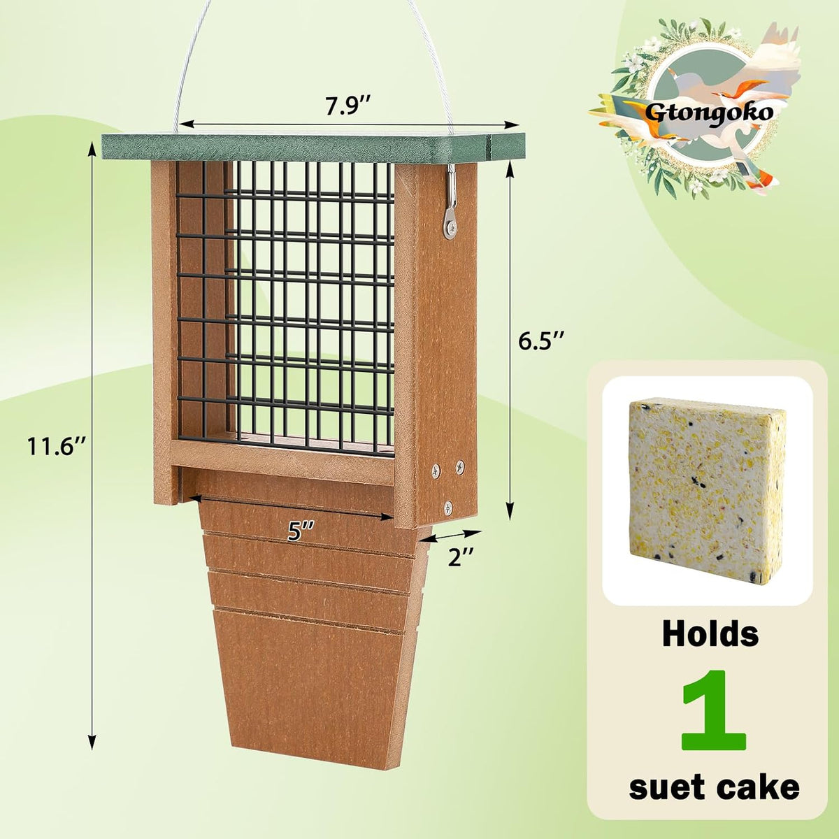 Recycled Plastic Suet Bird Feeder with Tail Prop for Woodpeckers