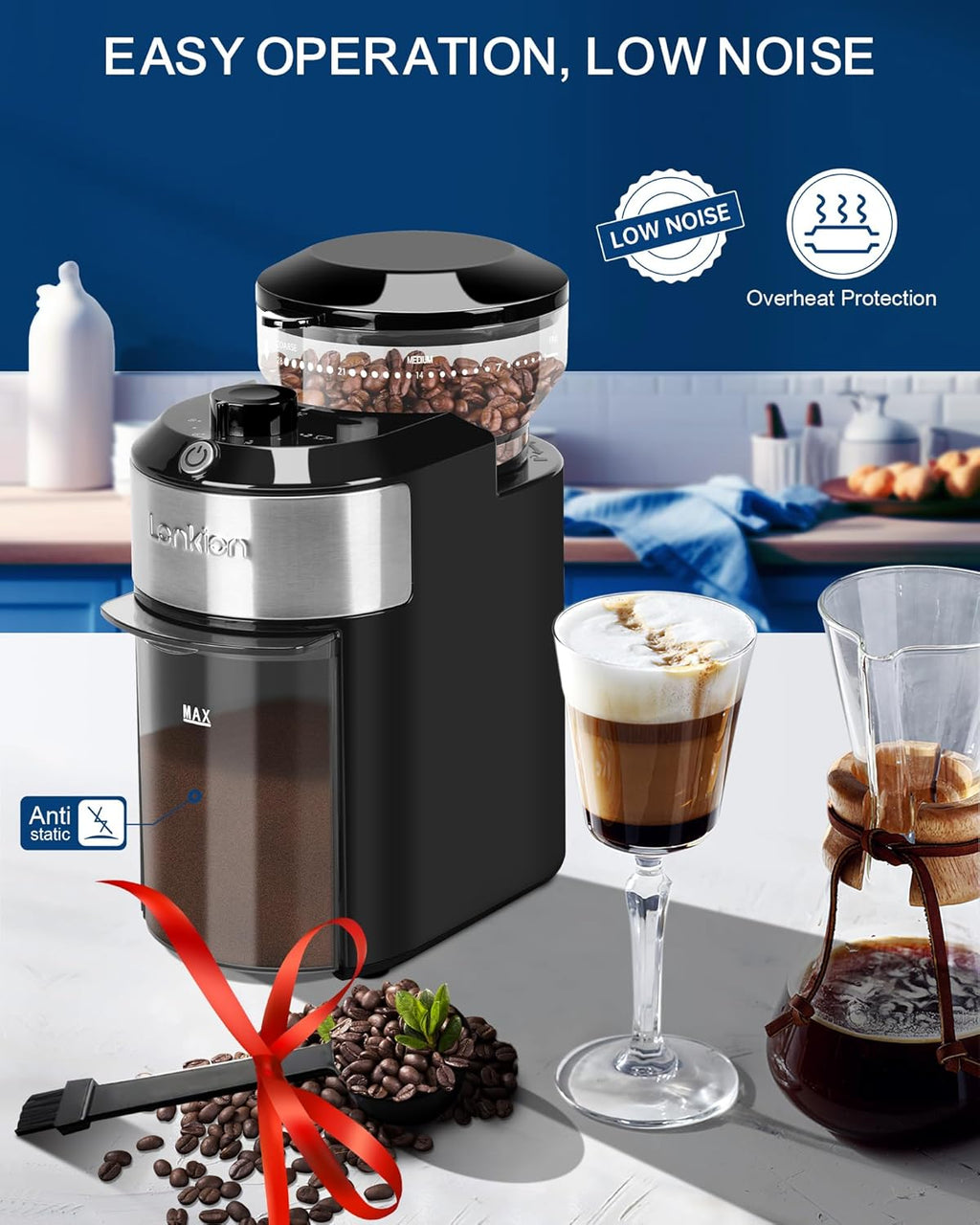 Burr Coffee Grinder Electric - Adjustable Burr Grinder with 28 Precise Grind Settings for 12 Cups - Coffee Grinders