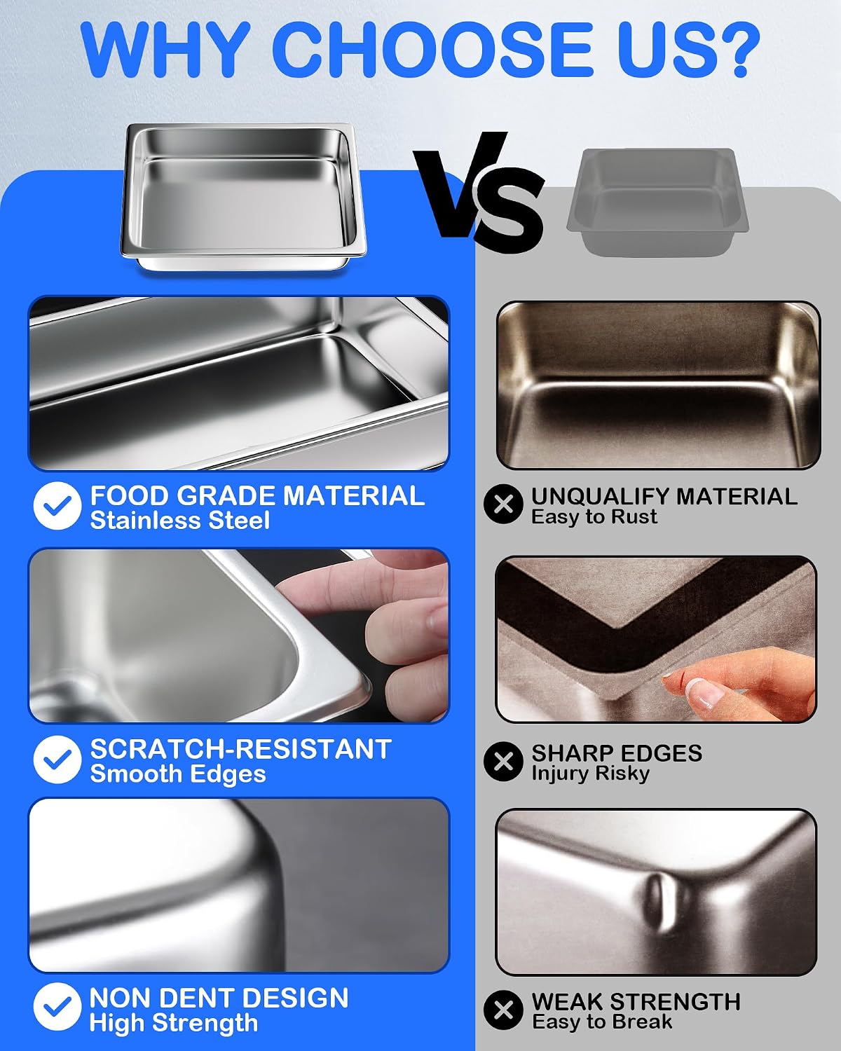 Stainless Steel Steam Table Hotel Pan Set 1/1 Size 2.5 Inches 6pcs