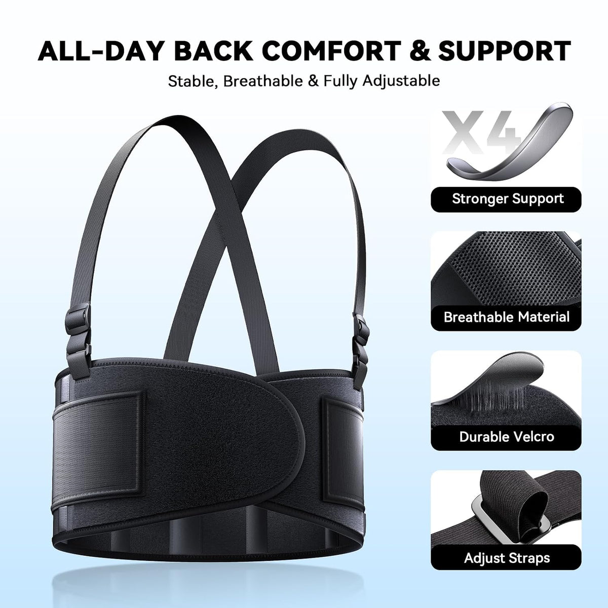 Work Back Brace for Men & Women, Adjustable Lower Back Support Belt