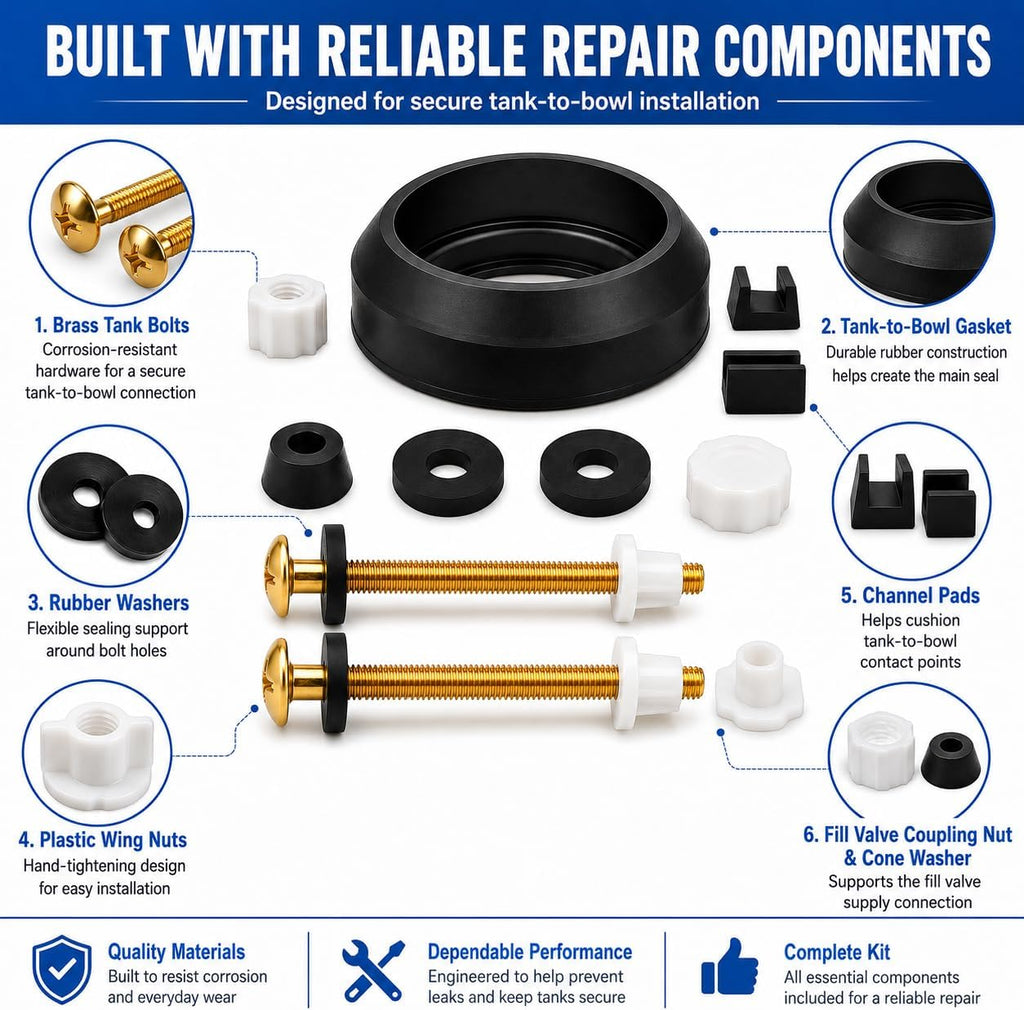 99-660 Tank to Bowl Bolt & Gasket Kit for Gerber 99-025 99-856 Toilets, Toilet Tank Bolts & Gasket Replacement Parts for Gerber Toilet Tank to Bowl Gasket AV2889X WS2889X LS28890