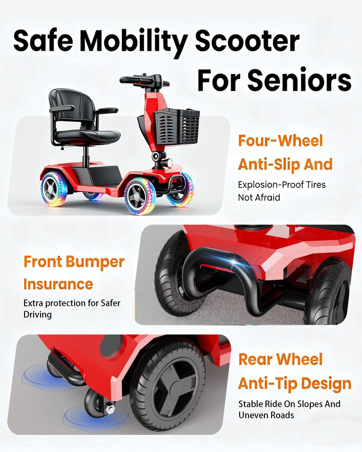 4-Wheel Foldable Mobility Scooter for Adults & Seniors,300W Motor