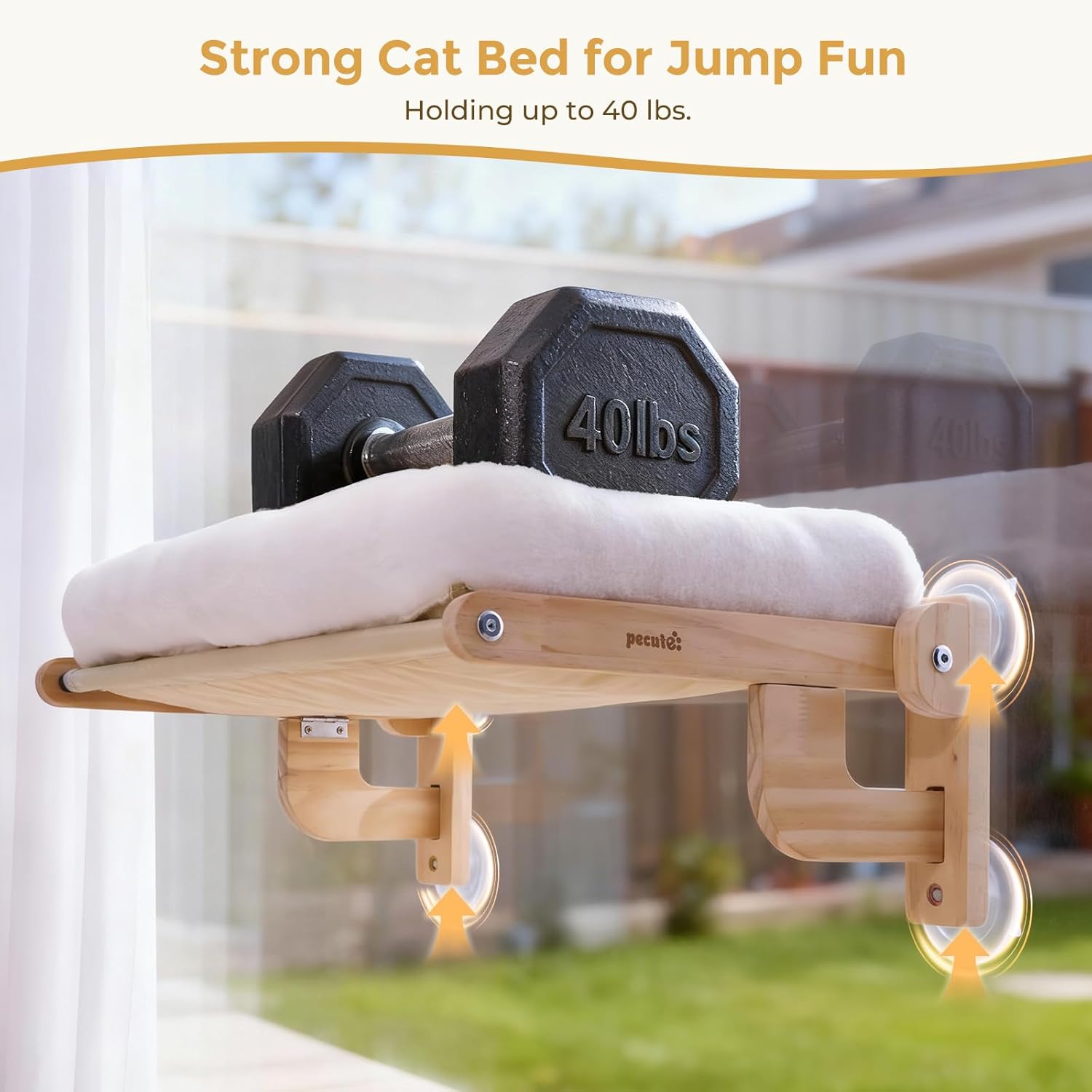 Foldable Cat Window Perch, Cloud-Soft Cat Bed with Solid Wood Frame, Strong Suction Cup, Washable Cushion, Stable