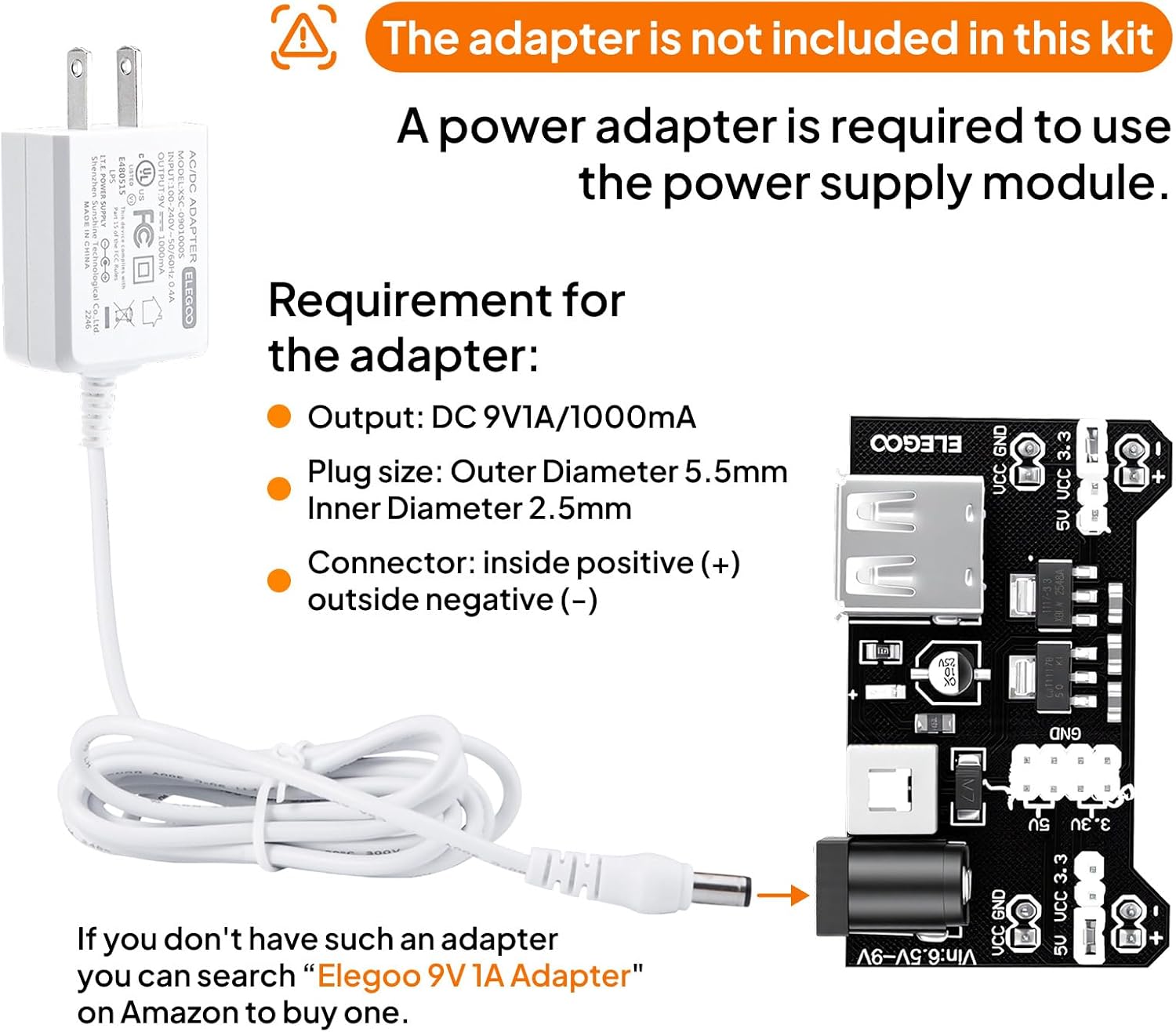 ELEGOO Upgraded Electronics Fun Kit w/Power Supply Module, Jumper Wire, Precision Potentiometer, 830 tie-Points