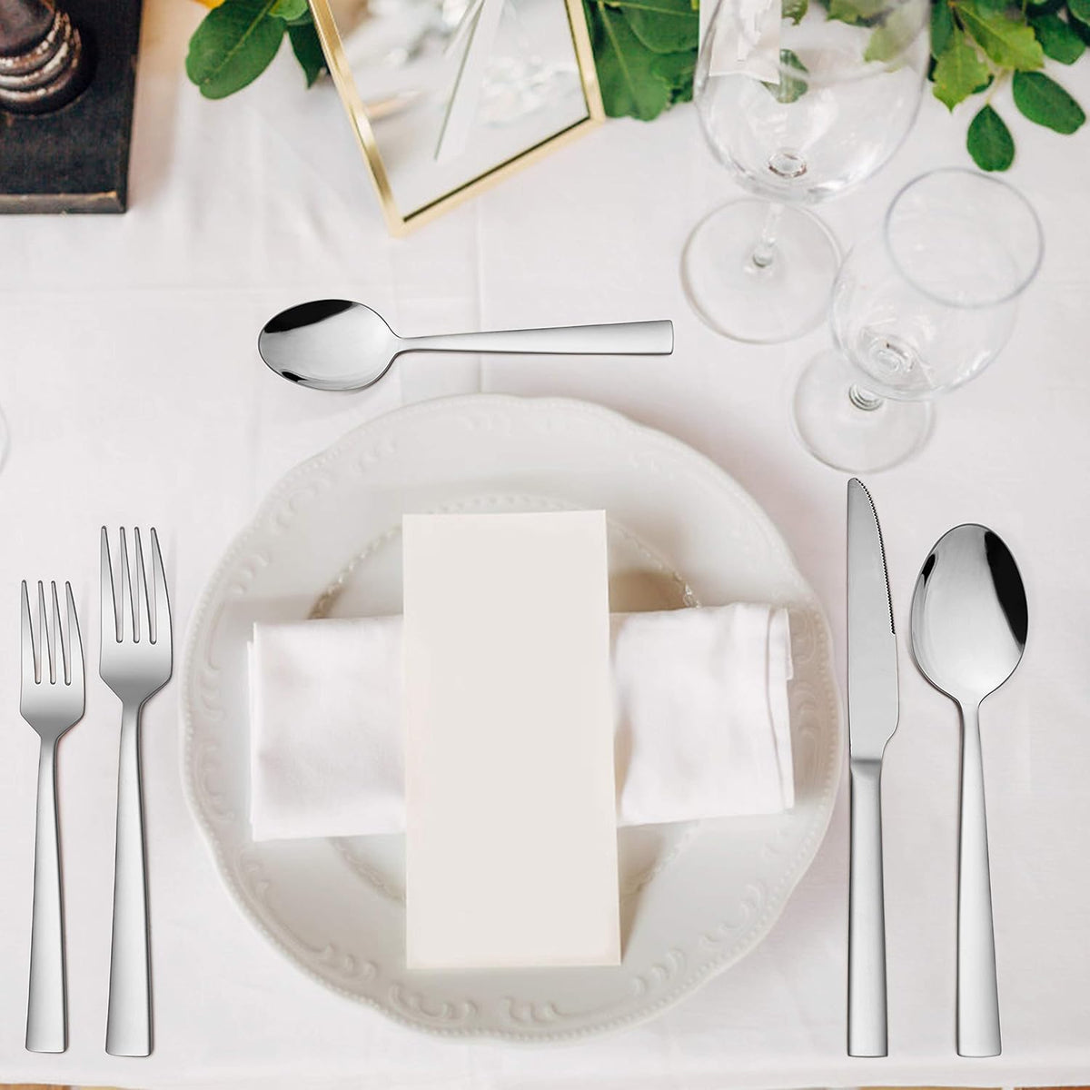 60-Piece Silverware Set with Organizer Tray, Stainless Steel Square Flatware Cutlery Set for 12, Tableware Eating