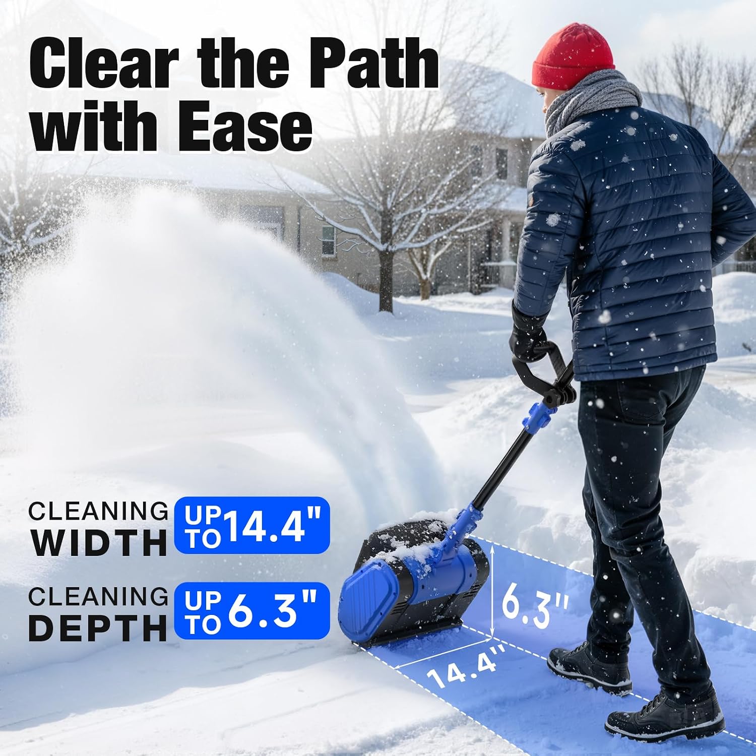 Electric Cordless Snow Shovel, 14.4-Inch | 24V | 5.0Ah Brushless Cordless Snow Blower with Battery and Charger, 26ft