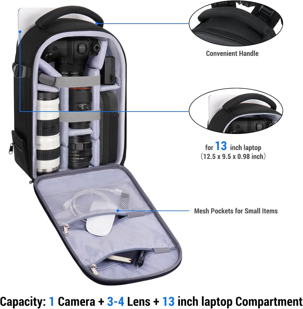 Camera Backpack, DSLR/SLR/Mirrorless Photography Camera Bag | Waterproof Hardshell Bag with Insert&Tripod