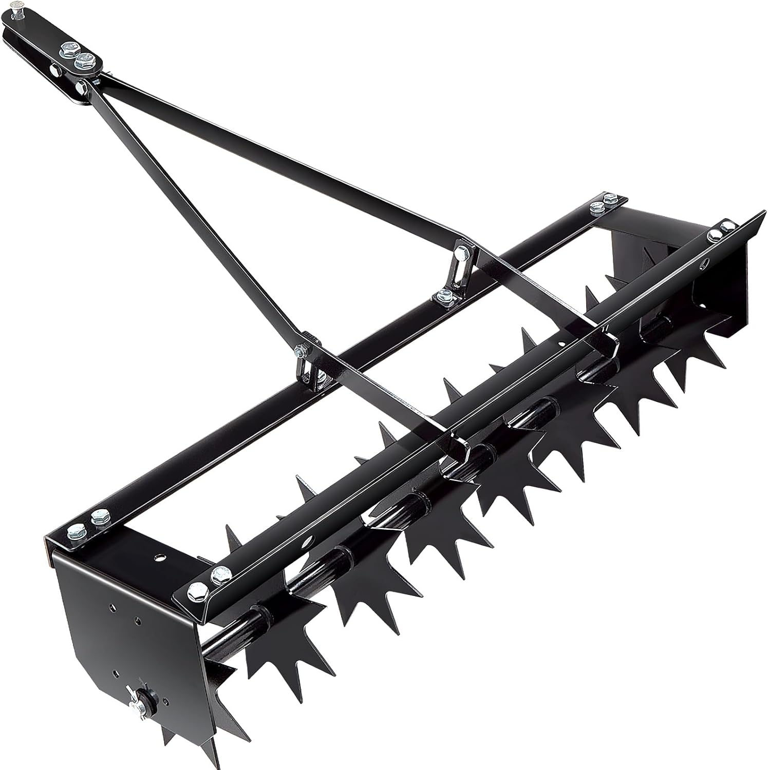 32 Inch Tow Behind Spike Aerator Soil Penetrator Spikes Tractor with Galvanized Steel Tines and Wide Tow Bar Black