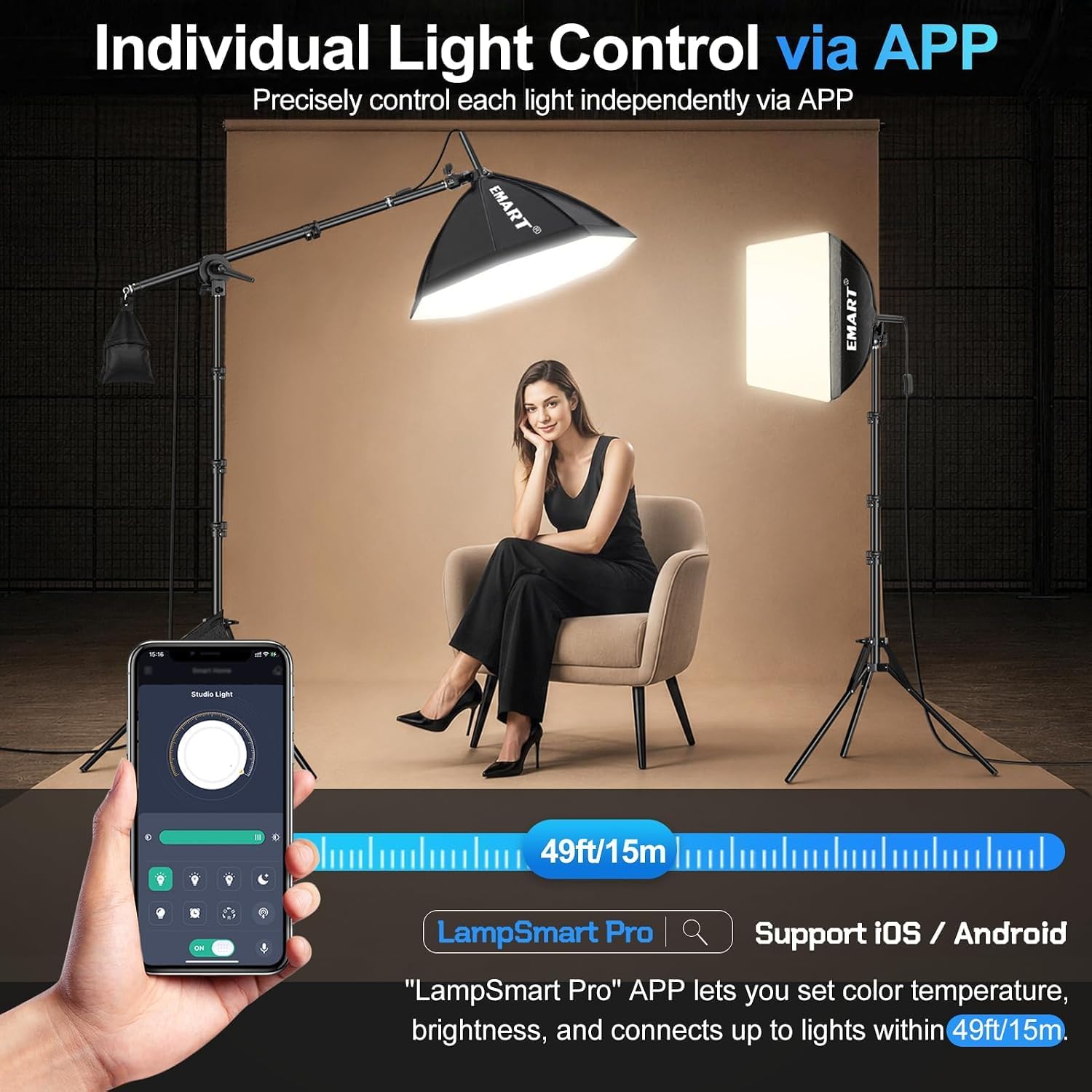 Softbox Photography Lighting Kit, 50W LED 2PCS Soft Box with Boom Arm | Professional Equipment 16"x16" & 20"x20"