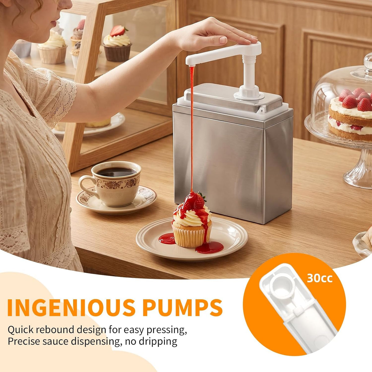 1L Sauce Dispenser Pump, Leak-Proof Condiment Pump Station