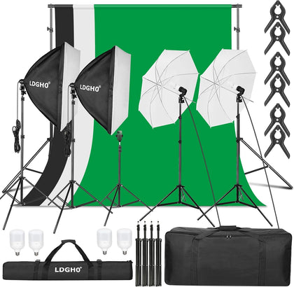 Photography Lighting kit with Backdrops, 8.5x10ft Backdrop Stands, UL Certified 5500K 800W Equivalent 25W LED
