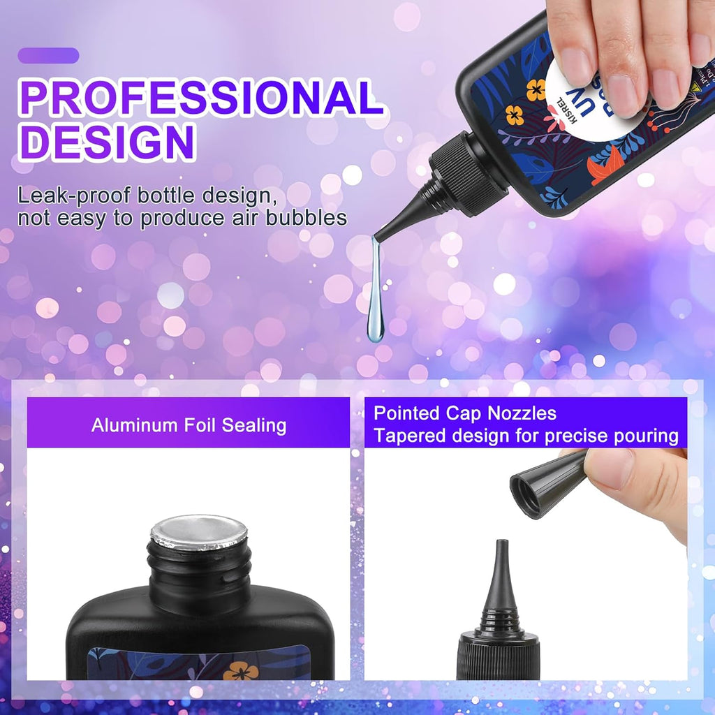 UV Resin with Light - 400g Hard Type Crystal Clear Ultraviolet Curing UV Resin Kit, 8 Lamp Beads UV