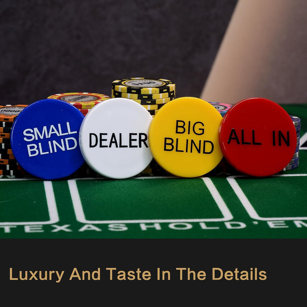 Casino Craps Dealer Button Small Blind Big Blind All in Poker Gaming Accessories Set of 4 for Texas Hold 'em