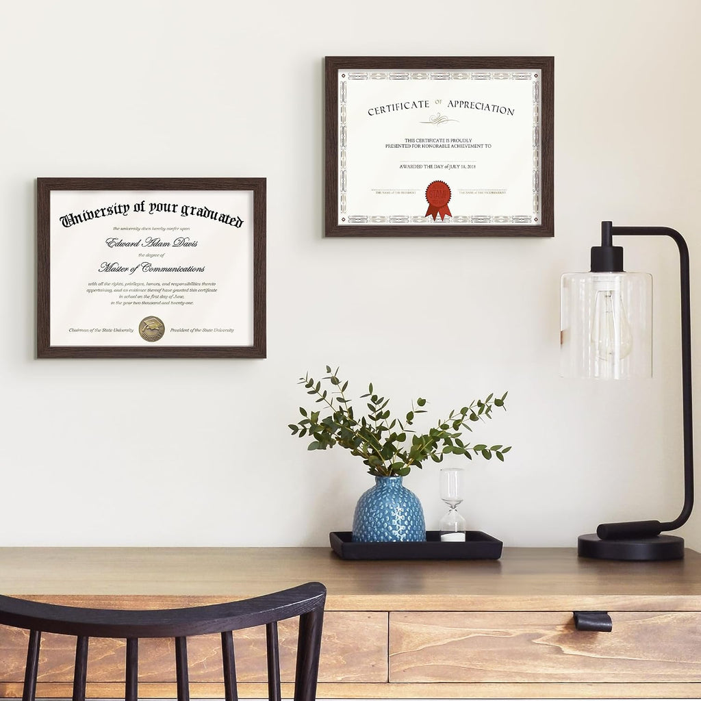 Certificate Frame, 8.5 by 11 Diploma Frames, 1 Pack, Brown | Clear Plexiglass, 8.5x11 Document Degree Frames for