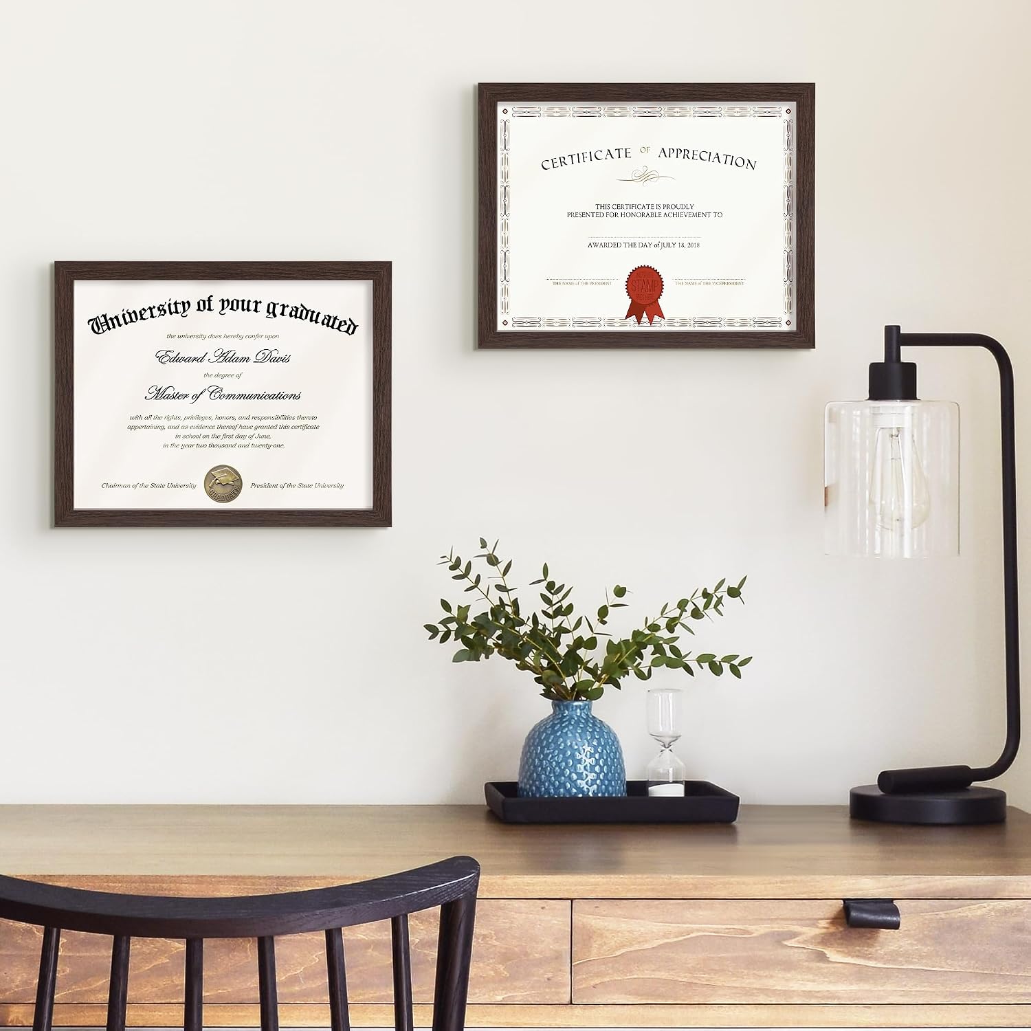 Certificate Frame, 8.5 by 11 Diploma Frames, 1 Pack, Brown | Clear Plexiglass, 8.5x11 Document Degree Frames for