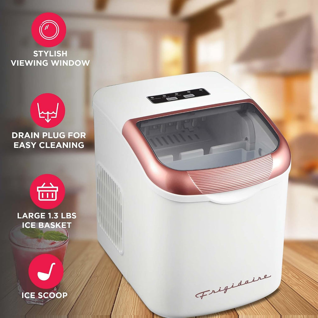 Retro Compact Ice Maker Machine, Bullet Ice, 26 lb per Day (White)