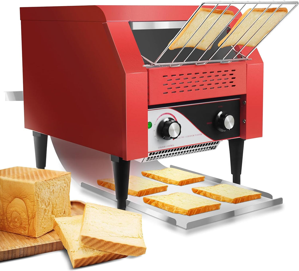 Commercial Conveyor Toaster 300 Slices/Hour Red Conveyor Toaster 3 Modes/7 Speeds Stainless Steel Tabletop Toaster