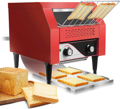 Commercial Conveyor Toaster 300 Slices/Hour Red Conveyor Toaster 3 Modes/7 Speeds Stainless Steel Tabletop Toaster