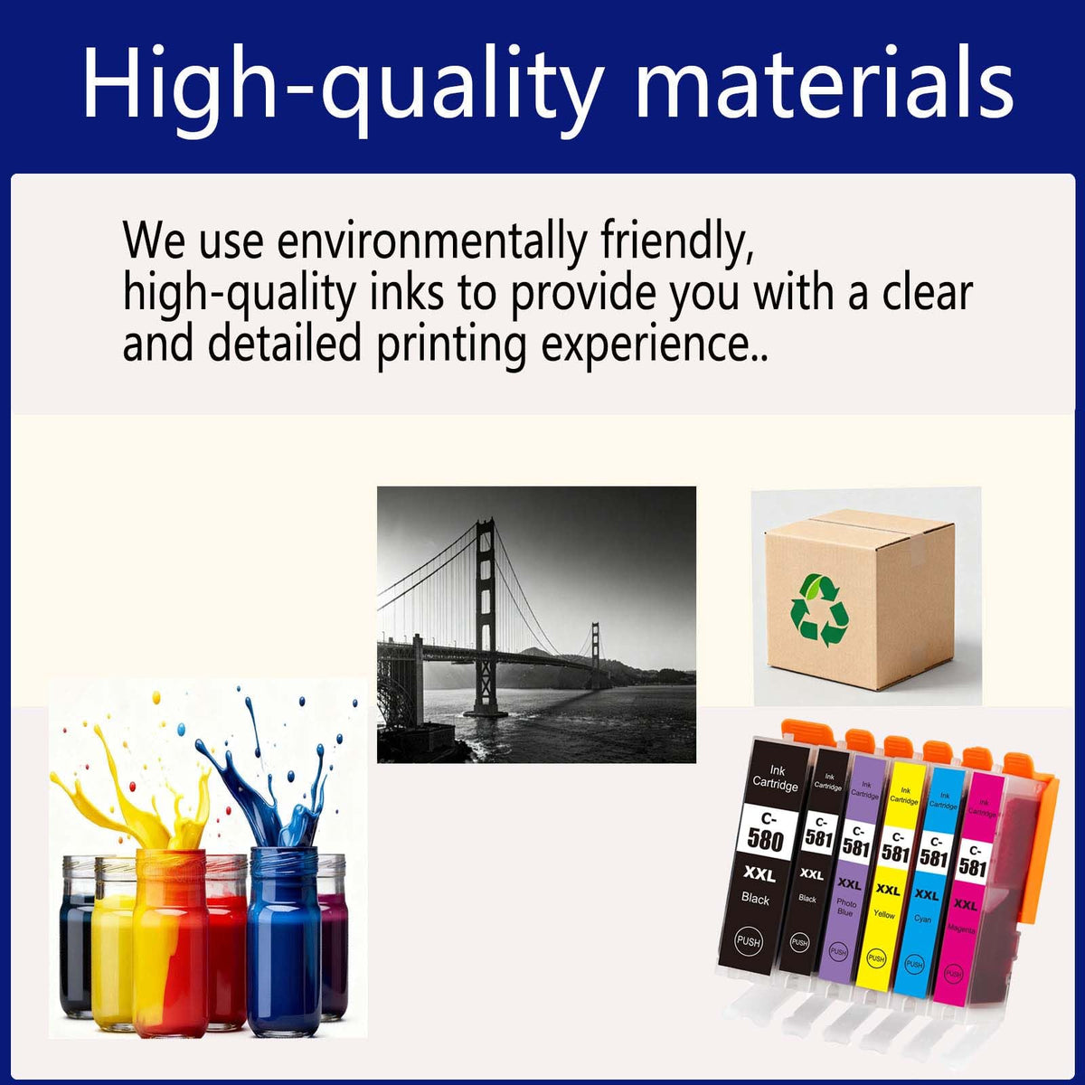 PGI-580XXL CLI-581XXL Ink Cartridges Replacement for Canon PGI-580 CLI-581