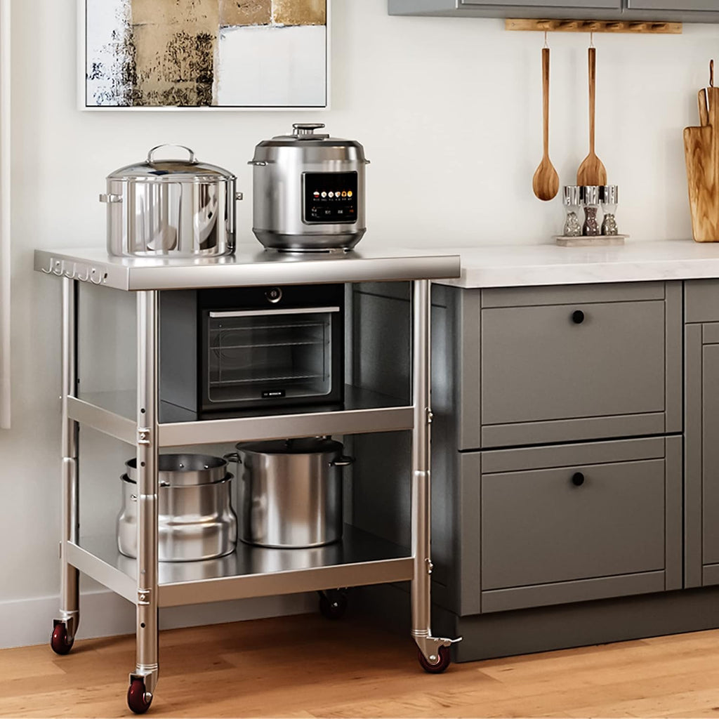 30" X 24" Stainless Steel Table with Wheels, 3 Shelves