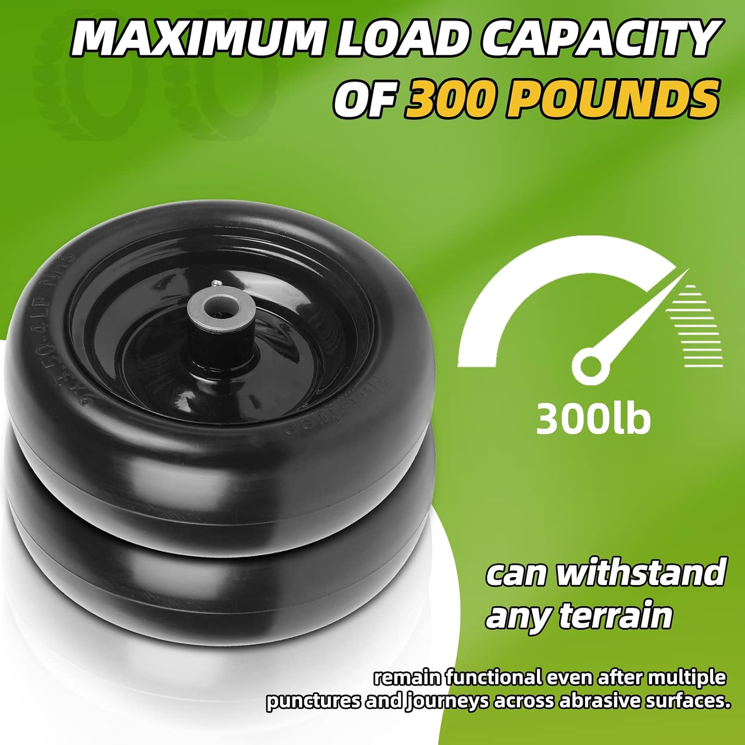 (2-Pack) 9x3.50-4” Flat Free Lawnmower Tire and Wheel Assemblies - PU Tire on Wheel and Adapter Kits with 3.5"