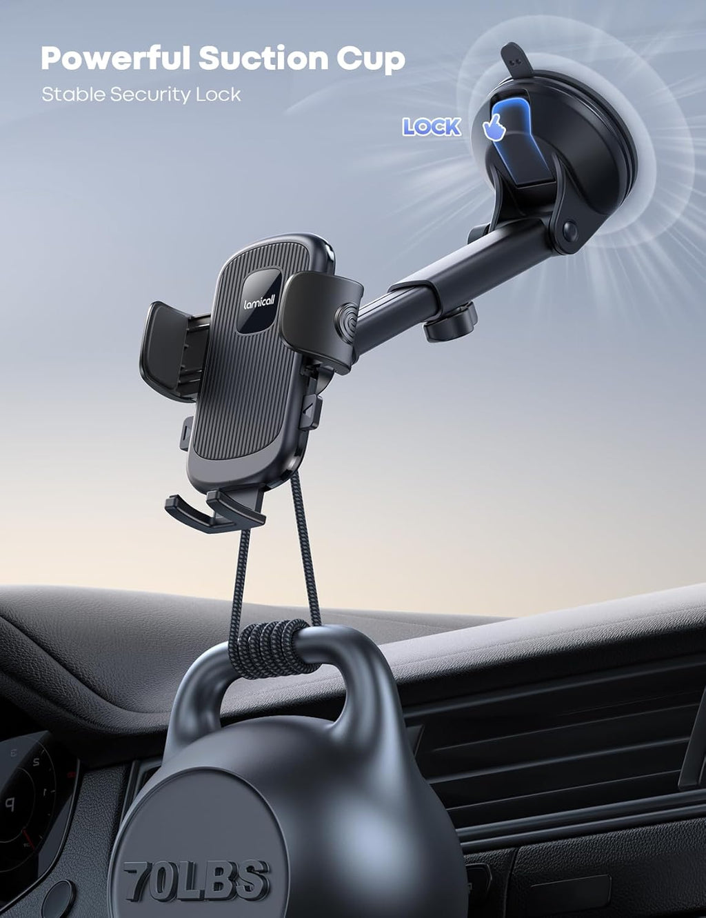 Car Phone Holder - [Strongest Military-Grade Suction Cup] 360° Rotation Phone Holders for Your Car Quick Release